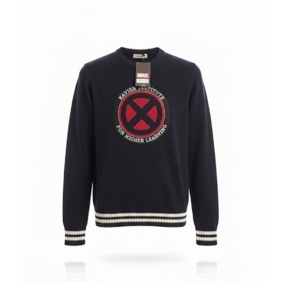 Marvel Sweaters - Marvel‎ X-Men Xavier Institute Sweater Navy Comic Book Knit Pullover